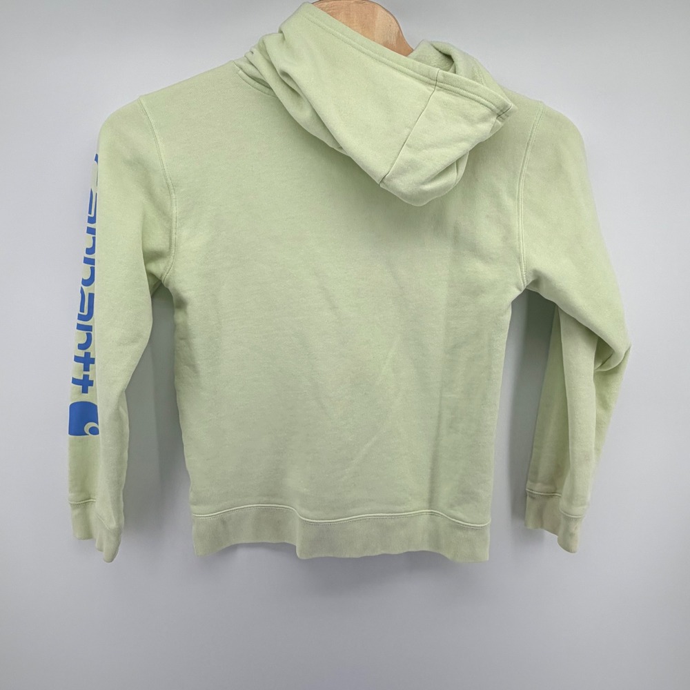 Carhartt Hoodie Kids XL 18-20 Lime Green Blue Logo Graphic Sweatshirt Pullover - Picture 2 of 7